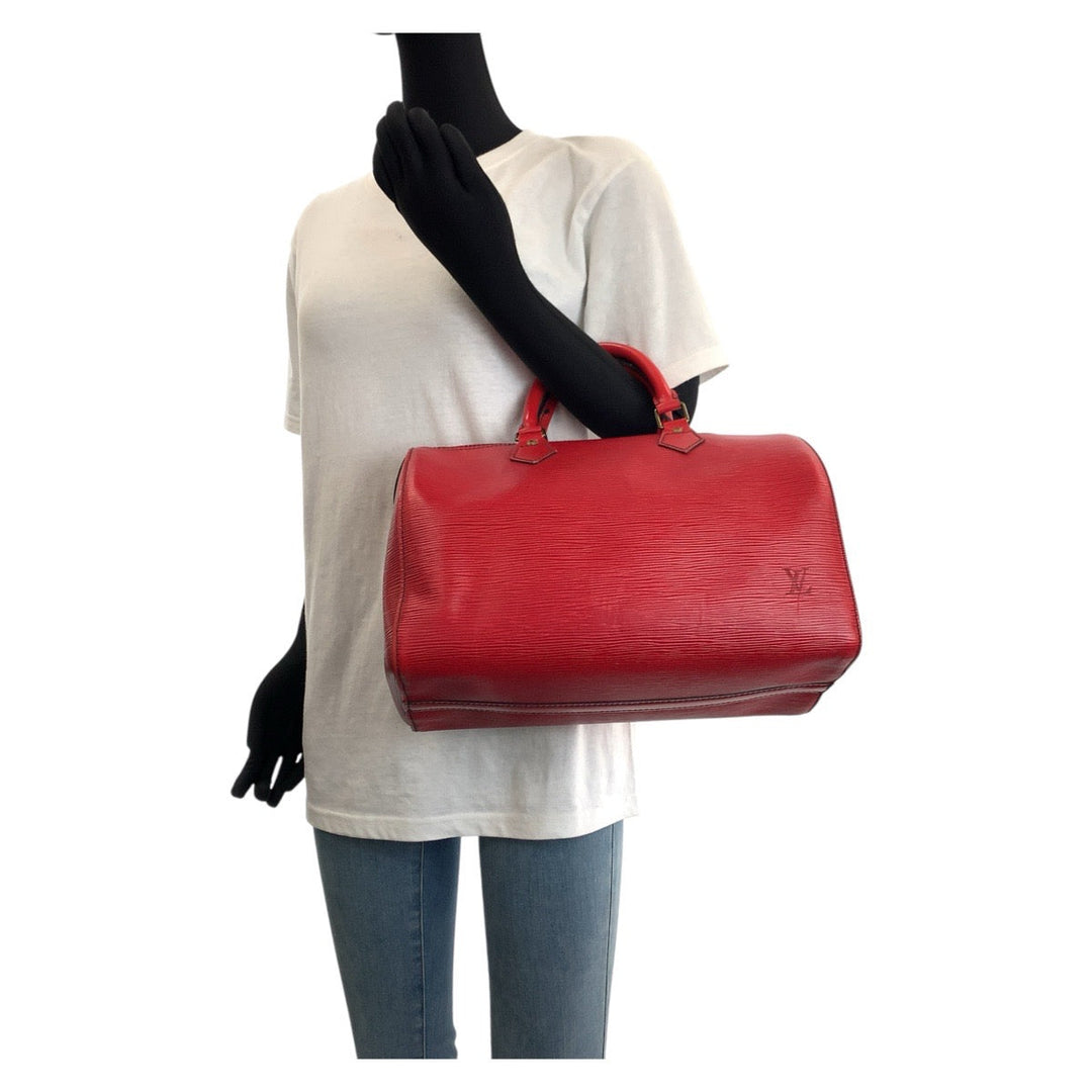 LOUIS VUITTON Handbag M43007 leather Castilian Red Gold Metal Handbags Mini Boston Duffel bag Epi Speedy 30 Women Used Authentic