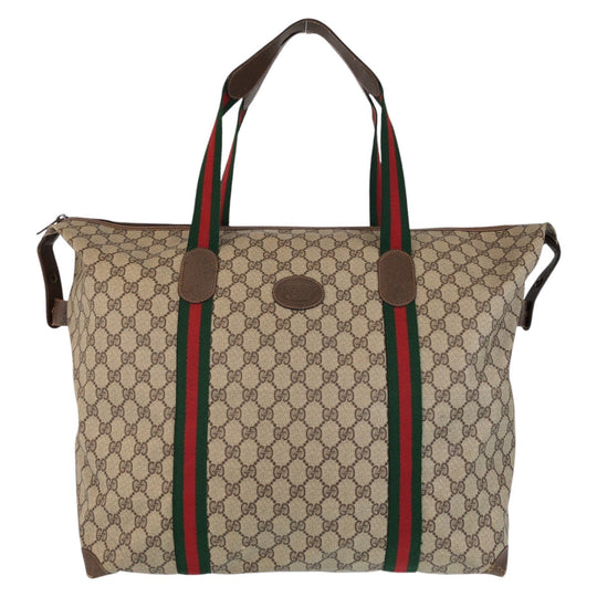 GUCCI Tote Bag 89 19 012 GG Supreme Canvas Beige brown Tote Bag Boston Duffel bag Sherry Line Old Gucci Women Used Authentic