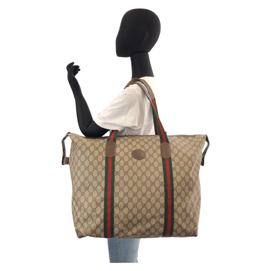 GUCCI Tote Bag 89 19 012 GG Supreme Canvas Beige brown Tote Bag Boston Duffel bag Sherry Line Old Gucci Women Used Authentic