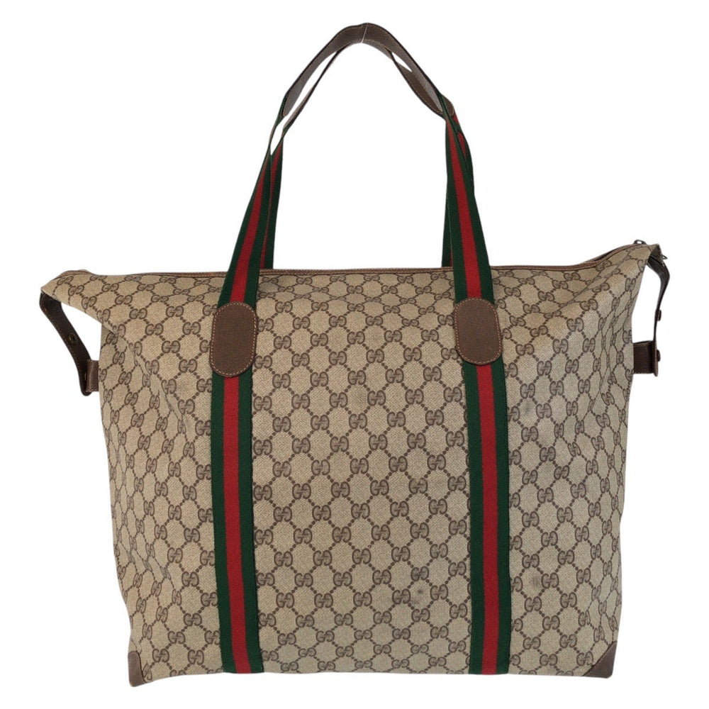 GUCCI Tote Bag 89 19 012 GG Supreme Canvas Beige brown Tote Bag Boston Duffel bag Sherry Line Old Gucci Women Used Authentic