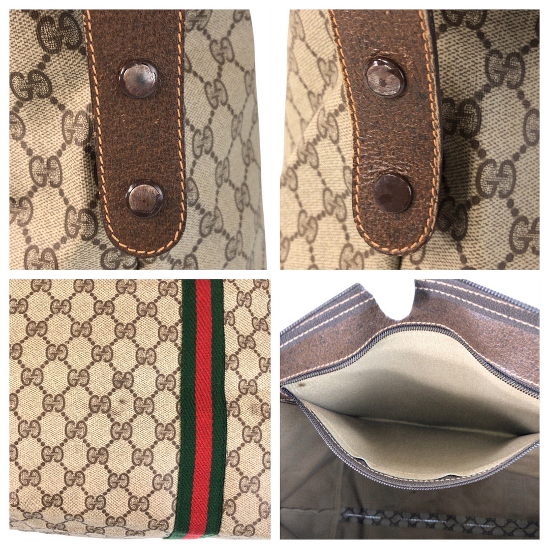 GUCCI Tote Bag 89 19 012 GG Supreme Canvas Beige brown Tote Bag Boston Duffel bag Sherry Line Old Gucci Women Used Authentic