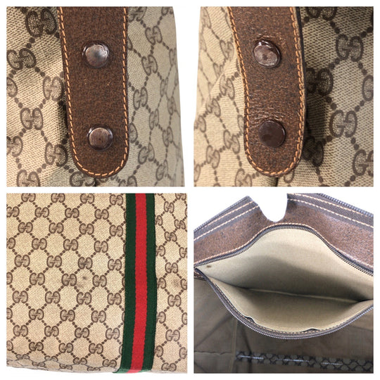 GUCCI Tote Bag 89 19 012 GG Supreme Canvas Beige brown Tote Bag Boston Duffel bag Sherry Line Old Gucci Women Used Authentic