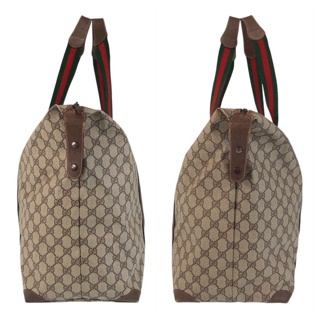 GUCCI Tote Bag 89 19 012 GG Supreme Canvas Beige brown Tote Bag Boston Duffel bag Sherry Line Old Gucci Women Used Authentic
