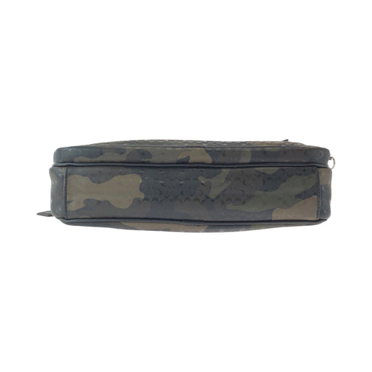 COACH Shoulder Bag leather Khaki Black SilverMetal Shoulder Bag pochette Signature Camouflage Pattern mens Used Authentic