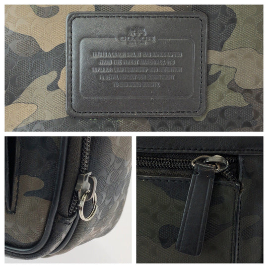 COACH Shoulder Bag leather Khaki Black SilverMetal Shoulder Bag pochette Signature Camouflage Pattern mens Used Authentic