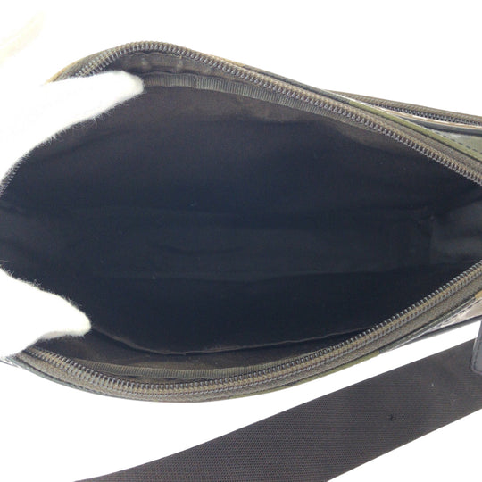 COACH Shoulder Bag leather Khaki Black SilverMetal Shoulder Bag pochette Signature Camouflage Pattern mens Used Authentic