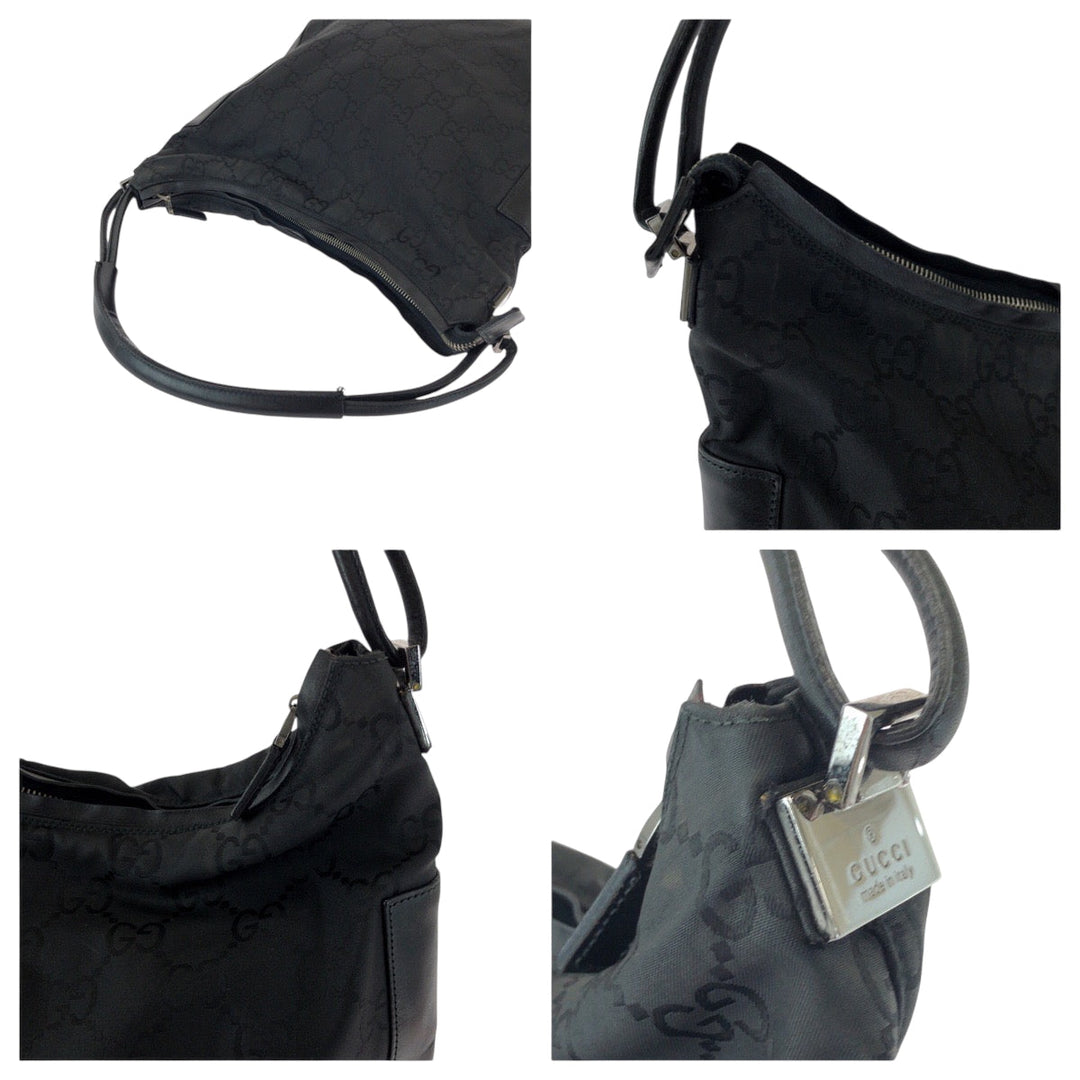 GUCCI Shoulder Bag 001 3770 Nylon Black SilverMetal One Shoulder Bag Women Used Authentic