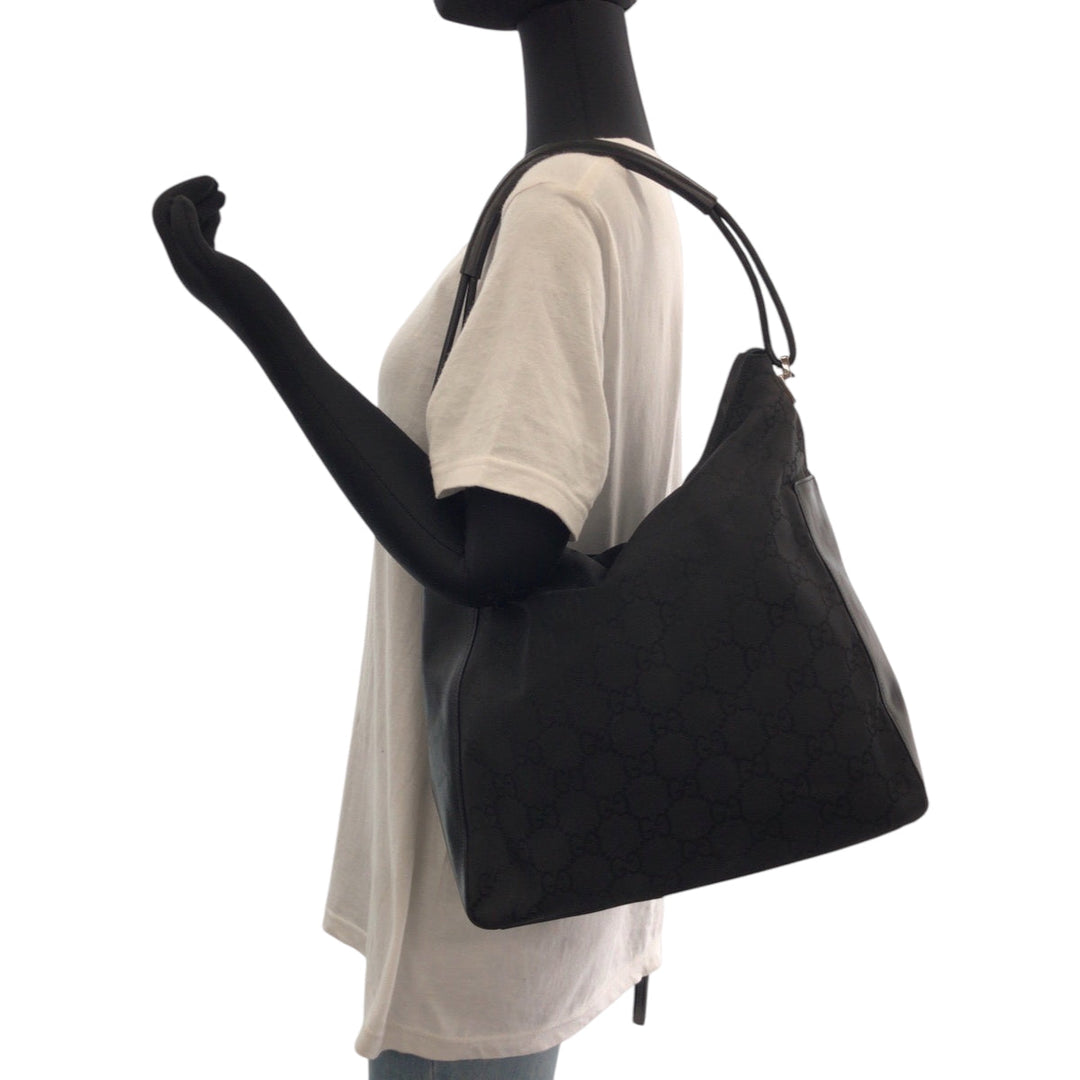 GUCCI Shoulder Bag 001 3770 Nylon Black SilverMetal One Shoulder Bag Women Used Authentic