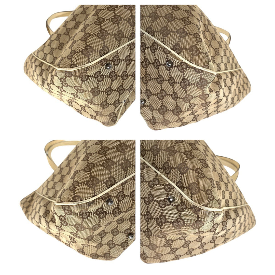 GUCCI Tote Bag 113022 GG canvas, leather Brown White SilverMetal Tote Bag Shoulder Bag Women Used Authentic
