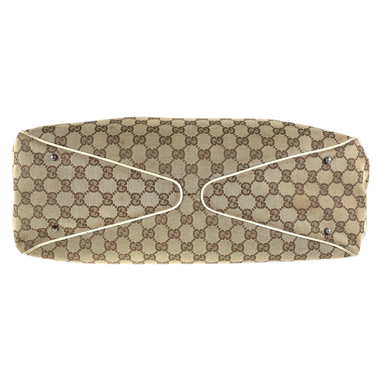 GUCCI Tote Bag 113022 GG canvas, leather Brown White SilverMetal Tote Bag Shoulder Bag Women Used Authentic