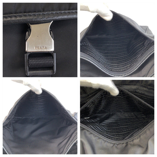 PRADA Shoulder Bag Nylon Black SilverMetal Shoulder Bag Messenger bag Test Triangle With logo Women Used Authentic