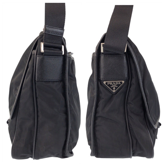 PRADA Shoulder Bag Nylon Black SilverMetal Shoulder Bag Messenger bag Test Triangle With logo Women Used Authentic
