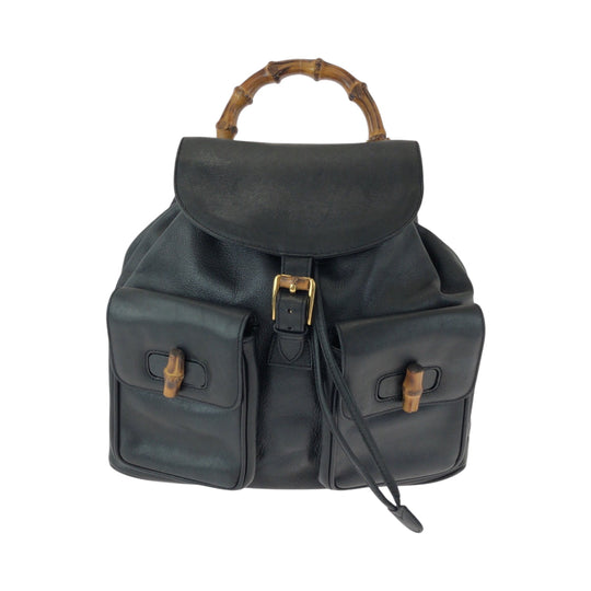 GUCCI Backpack 003 2058 0016 leather Black Brown Gold Metal Backpack Backpack Bamboo Women Used Authentic