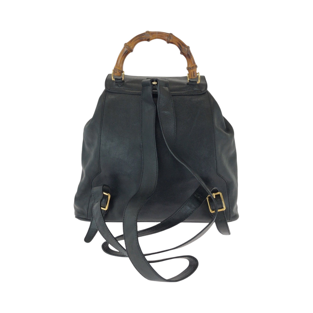 GUCCI Backpack 003 2058 0016 leather Black Brown Gold Metal Backpack Backpack Bamboo Women Used Authentic