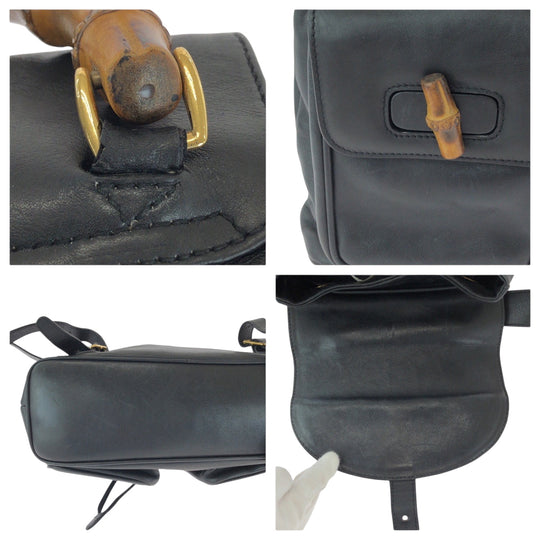 GUCCI Backpack 003 2058 0016 leather Black Brown Gold Metal Backpack Backpack Bamboo Women Used Authentic