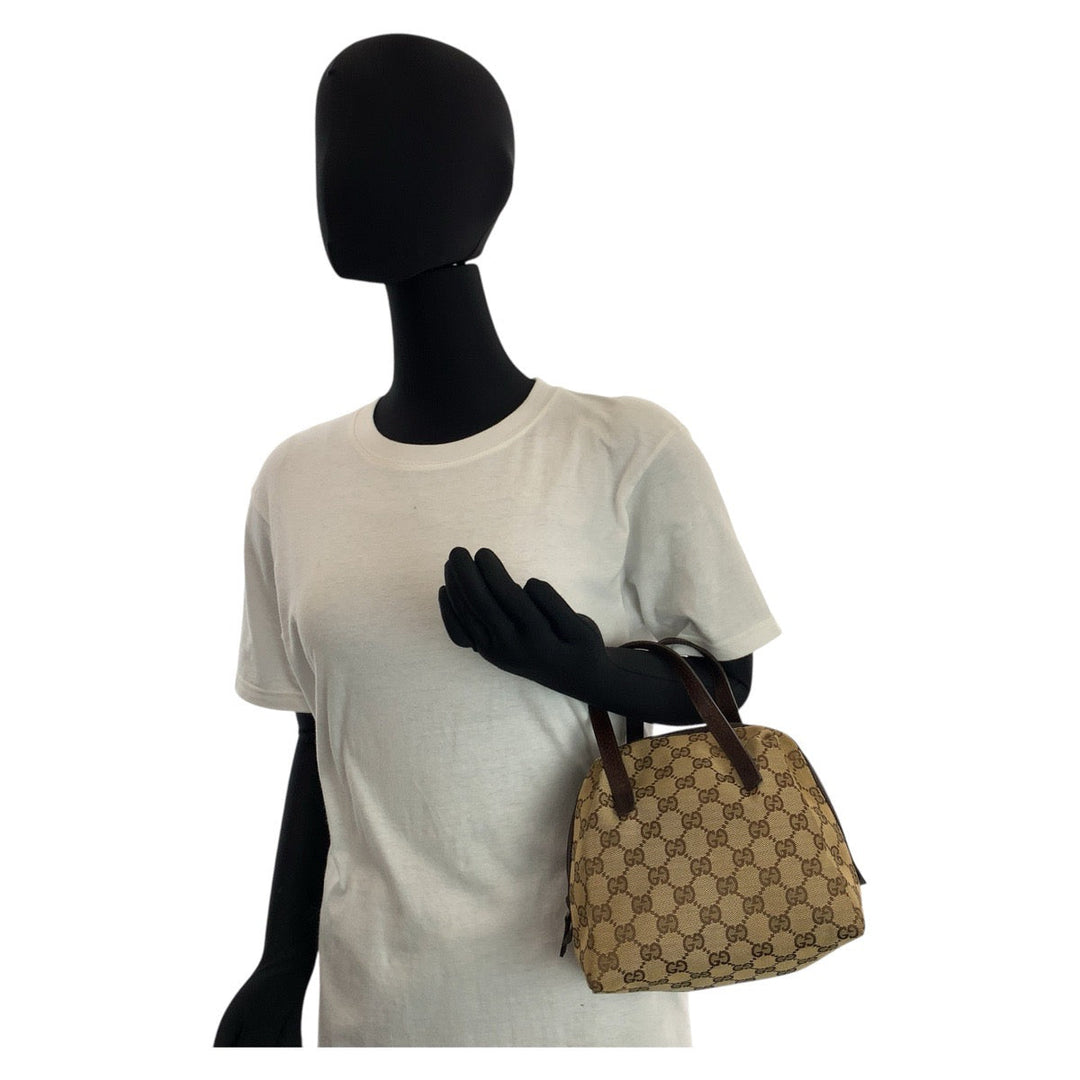 GUCCI Handbag 124542 GG canvas, leather Beige brown Women Used Authentic