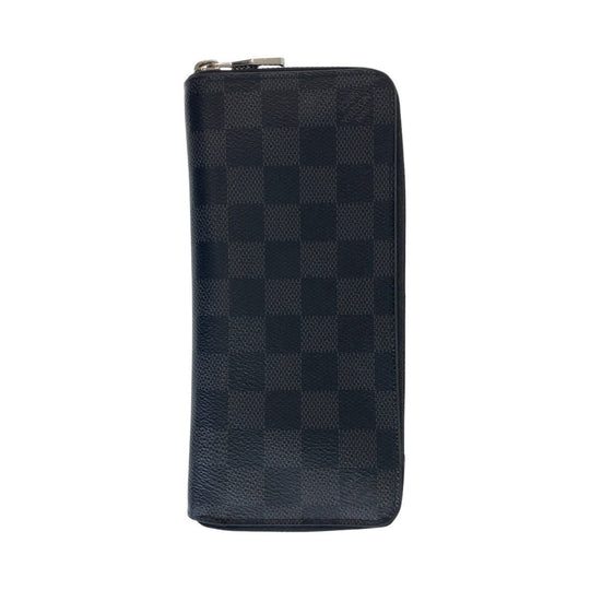 LOUIS VUITTON Long Wallet Purse N63095 PVC black Long Wallet Purse Zip Around Damier Graphite Zippy Wallet Vertical mens Used Authentic