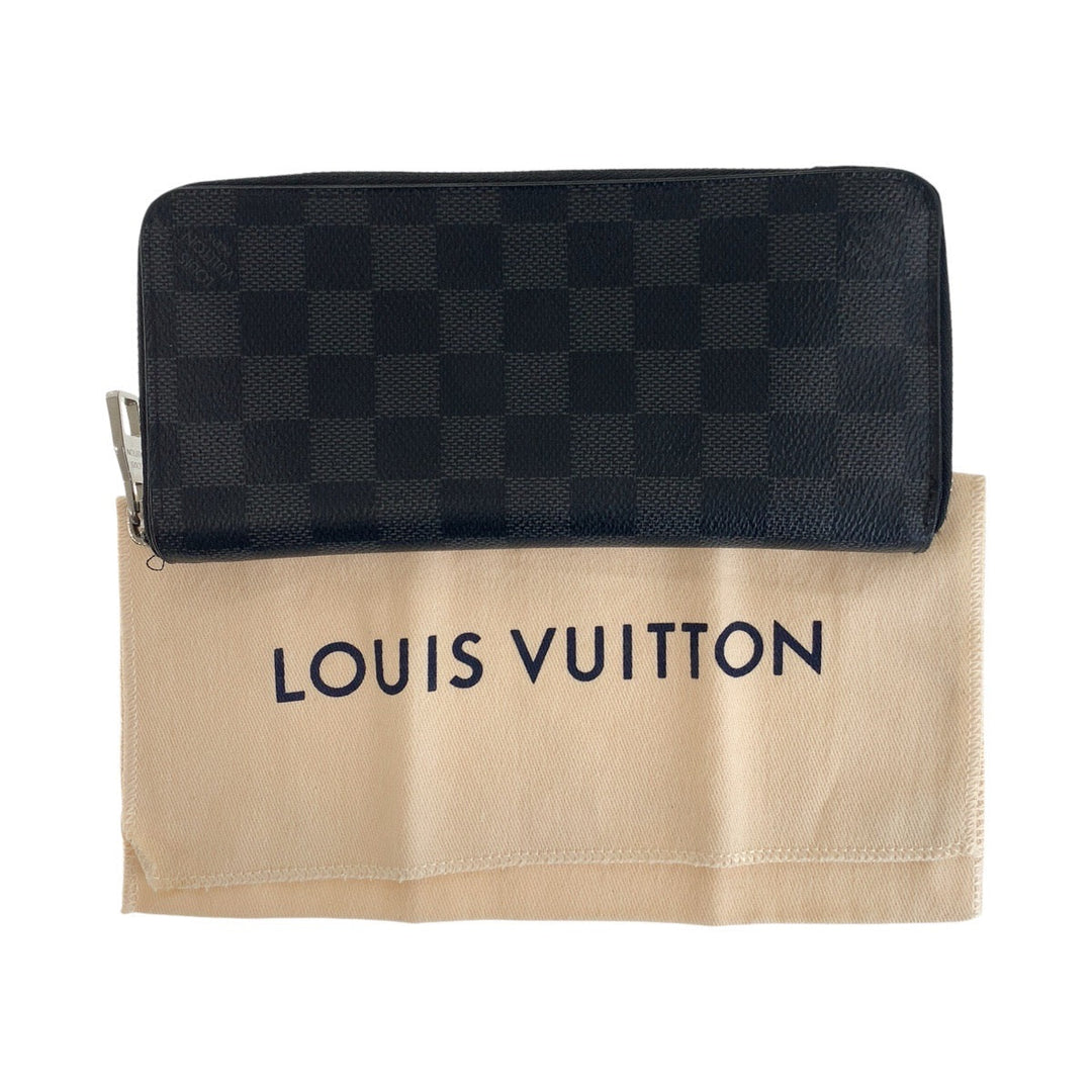LOUIS VUITTON Long Wallet Purse N63095 PVC black Long Wallet Purse Zip Around Damier Graphite Zippy Wallet Vertical mens Used Authentic