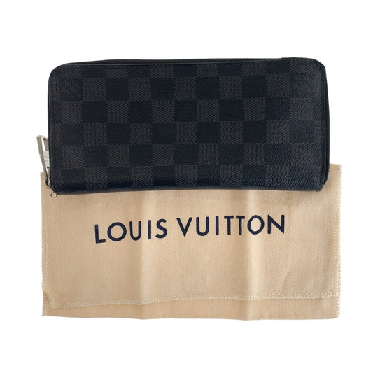 LOUIS VUITTON Long Wallet Purse N63095 PVC black Long Wallet Purse Zip Around Damier Graphite Zippy Wallet Vertical mens Used Authentic