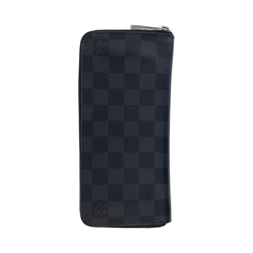 LOUIS VUITTON Long Wallet Purse N63095 PVC black Long Wallet Purse Zip Around Damier Graphite Zippy Wallet Vertical mens Used Authentic