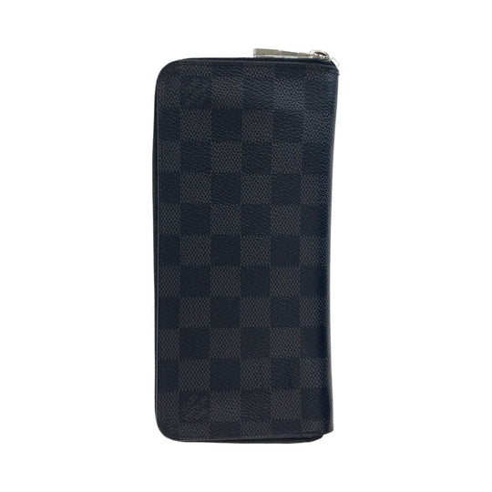 LOUIS VUITTON Long Wallet Purse N63095 PVC black Long Wallet Purse Zip Around Damier Graphite Zippy Wallet Vertical mens Used Authentic