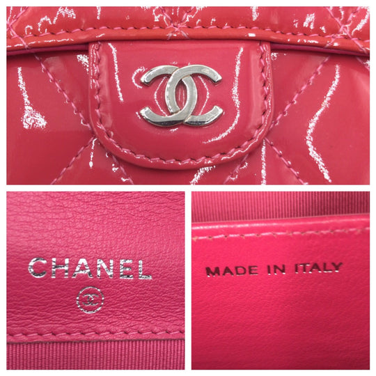 CHANEL Coin case enamel pink Coin case Card Case Coin Pocket Matrasse COCO Mark Women Used Authentic