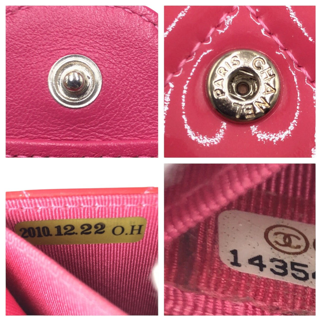 CHANEL Coin case enamel pink Coin case Card Case Coin Pocket Matrasse COCO Mark Women Used Authentic