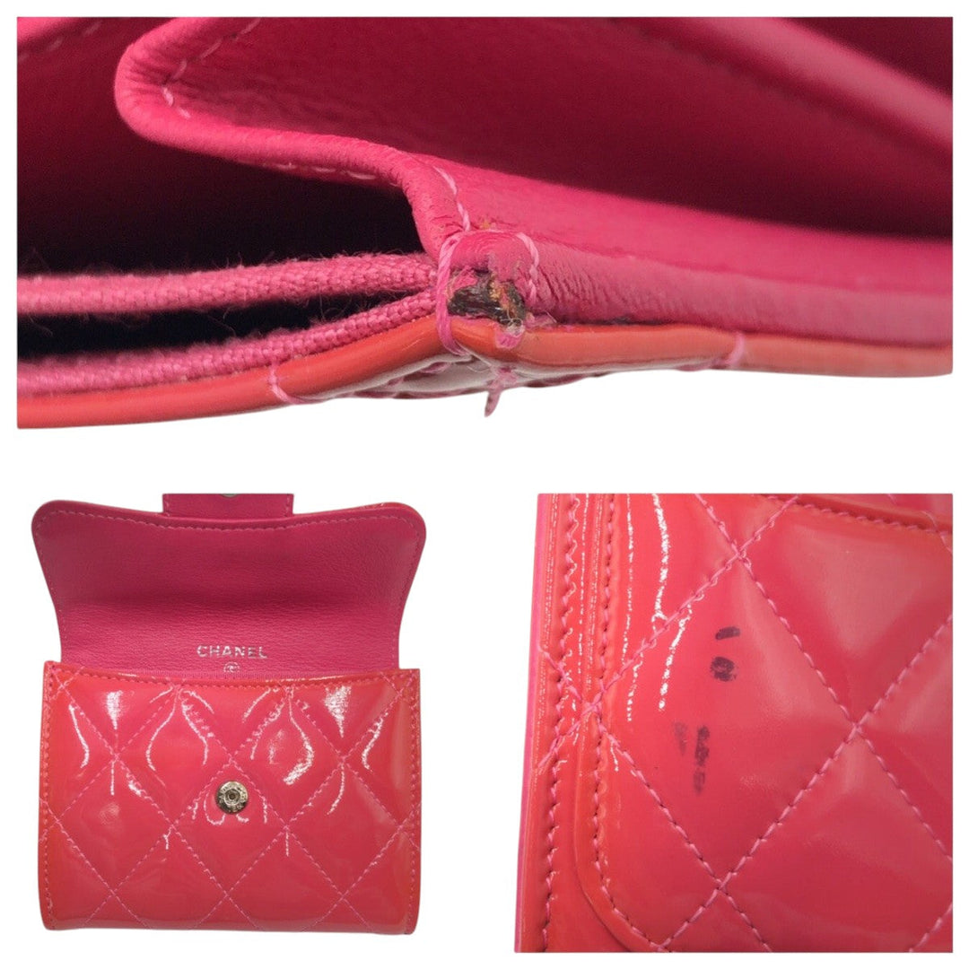 CHANEL Coin case enamel pink Coin case Card Case Coin Pocket Matrasse COCO Mark Women Used Authentic