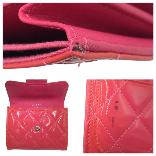 CHANEL Coin case enamel pink Coin case Card Case Coin Pocket Matrasse COCO Mark Women Used Authentic