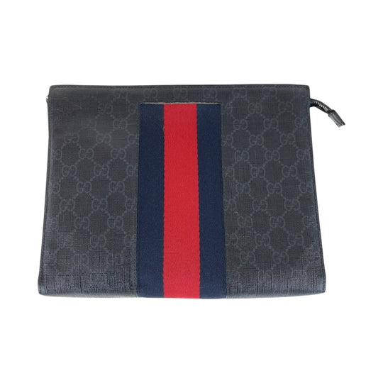 GUCCI Clutch bag 475316 GG canvas Black Red SilverMetal Sherry line