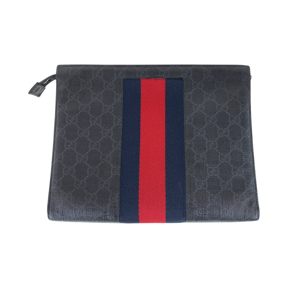 GUCCI Clutch bag 475316 GG canvas Black Red SilverMetal Sherry line