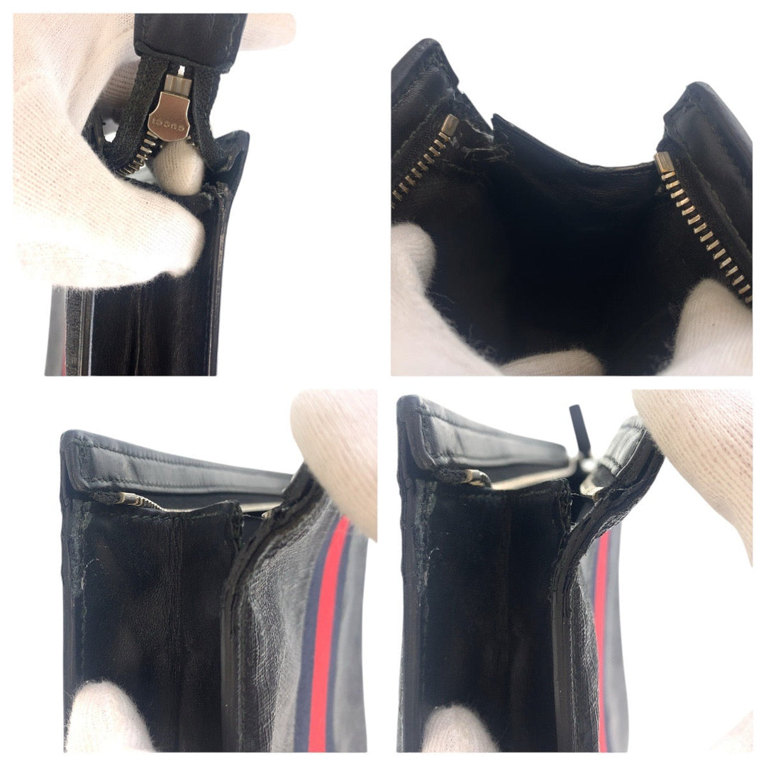 GUCCI Clutch bag 475316 GG canvas Black Red SilverMetal Sherry line