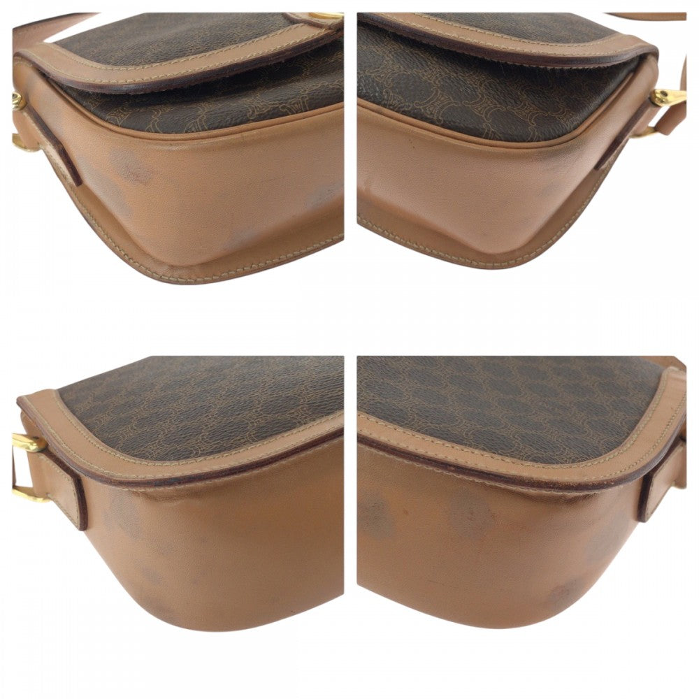 CELINE Shoulder Bag PVC Brown Gold Metal Shoulder Bag pochette Macadam Women Used Authentic
