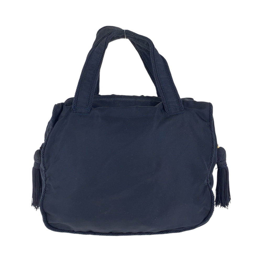 PRADA Tote Bag Nylon Navy Gold Metal Tote Bag handbag Test Bijou fringe Women Used Authentic