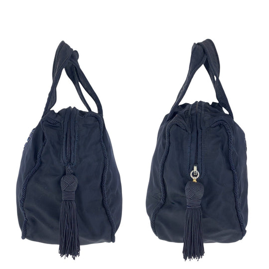 PRADA Tote Bag Nylon Navy Gold Metal Tote Bag handbag Test Bijou fringe Women Used Authentic