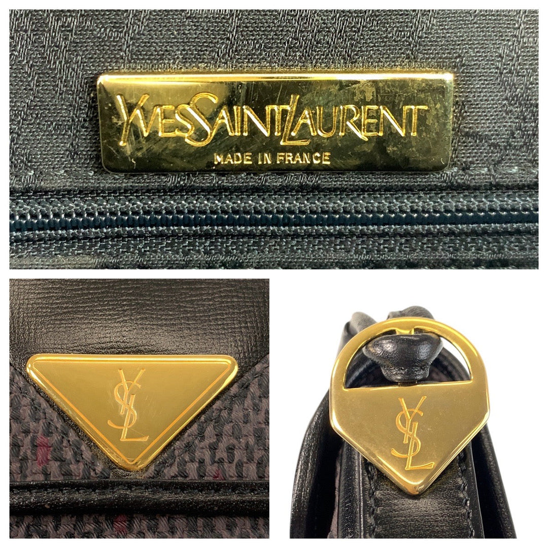 Yves Saint Laurent Shoulder Bag Canvas, Leather Black Grey Shoulder Bag pochette YSL Women Used Authentic