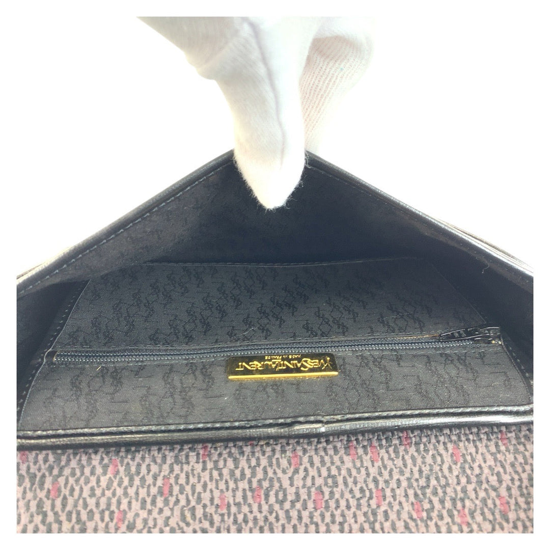 Yves Saint Laurent Shoulder Bag Canvas, Leather Black Grey Shoulder Bag pochette YSL Women Used Authentic