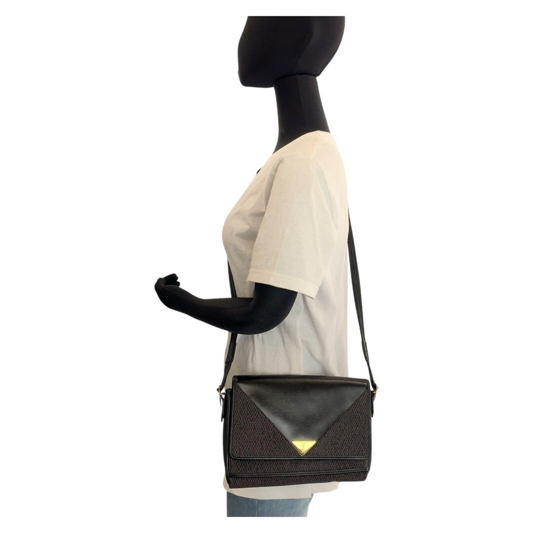 Yves Saint Laurent Shoulder Bag Canvas, Leather Black Grey Shoulder Bag pochette YSL Women Used Authentic