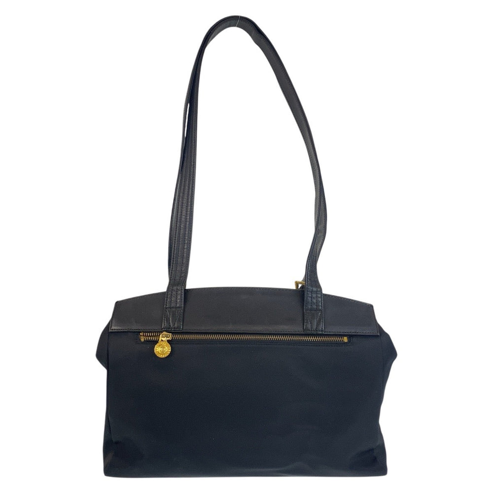 VERSACE Shoulder Bag Nylon, Leather Black GoldMetal Sunburst Women Used Authentic