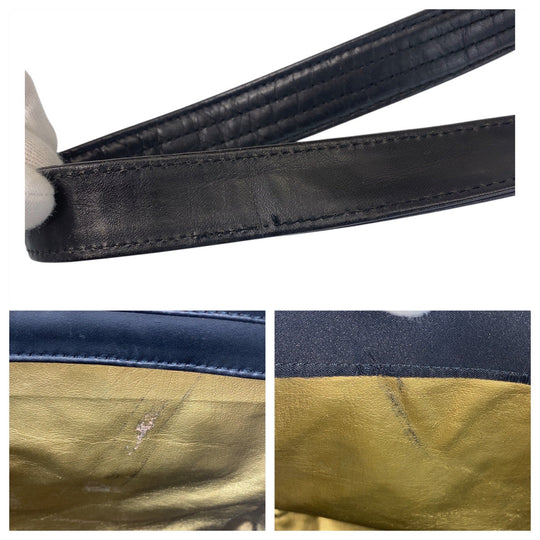 VERSACE Shoulder Bag Nylon, Leather Black GoldMetal Sunburst Women Used Authentic
