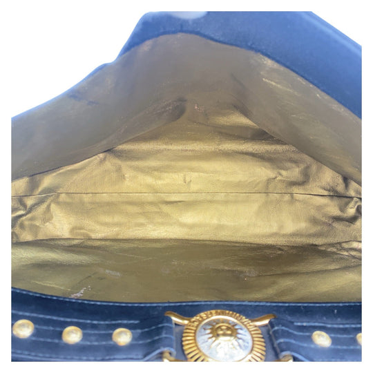 VERSACE Shoulder Bag Nylon, Leather Black GoldMetal Sunburst Women Used Authentic