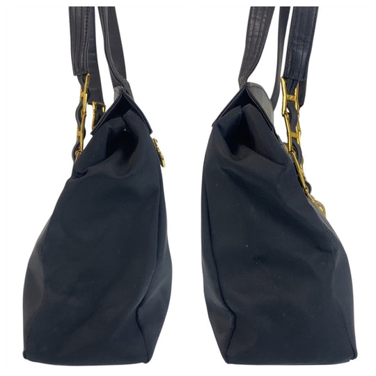 VERSACE Shoulder Bag Nylon, Leather Black GoldMetal Sunburst Women Used Authentic