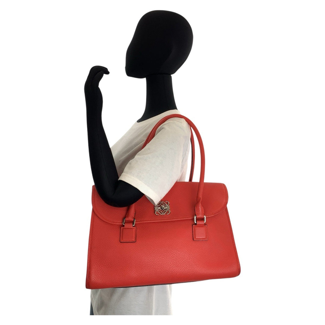 LOEWE Handbag leather Red Handbag Shoulder Bag anagram Alamo Women Used Authentic