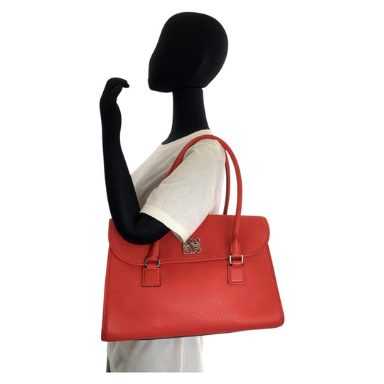 LOEWE Handbag leather Red Handbag Shoulder Bag anagram Alamo Women Used Authentic