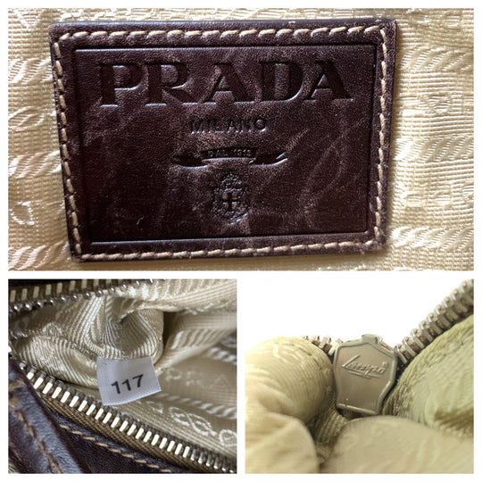 PRADA Shoulder Bag BT0534 canvas Beige brown Shoulder Bag pochette Logo jacquard Women Used Authentic