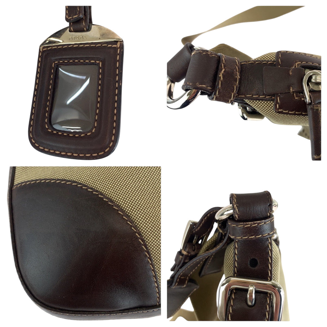 PRADA Shoulder Bag BT0534 canvas Beige brown Shoulder Bag pochette Logo jacquard Women Used Authentic