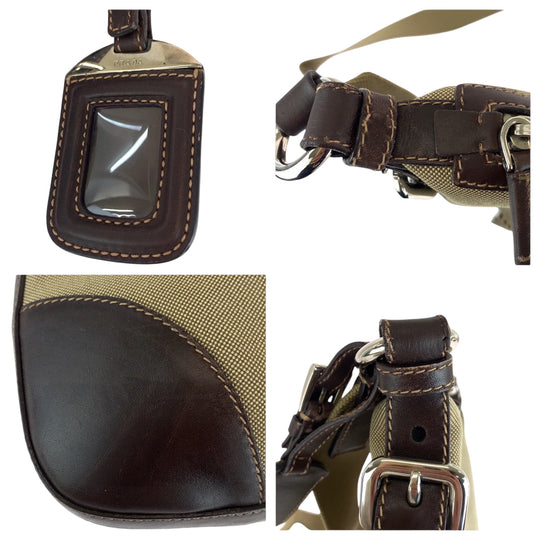 PRADA Shoulder Bag BT0534 canvas Beige brown Shoulder Bag pochette Logo jacquard Women Used Authentic
