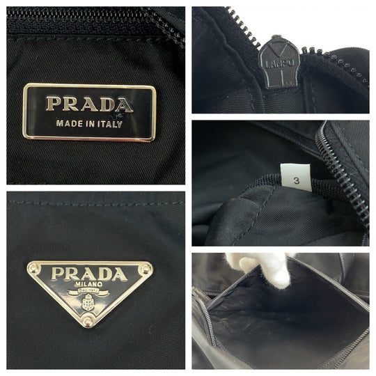 PRADA Tote Bag Nylon black Tote Bag Shoulder Bag Test Triangle With logo Women Used Authentic