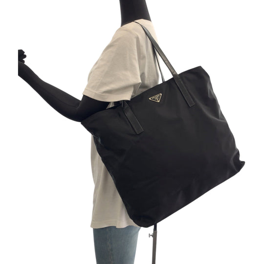 PRADA Tote Bag Nylon black Tote Bag Shoulder Bag Test Triangle With logo Women Used Authentic