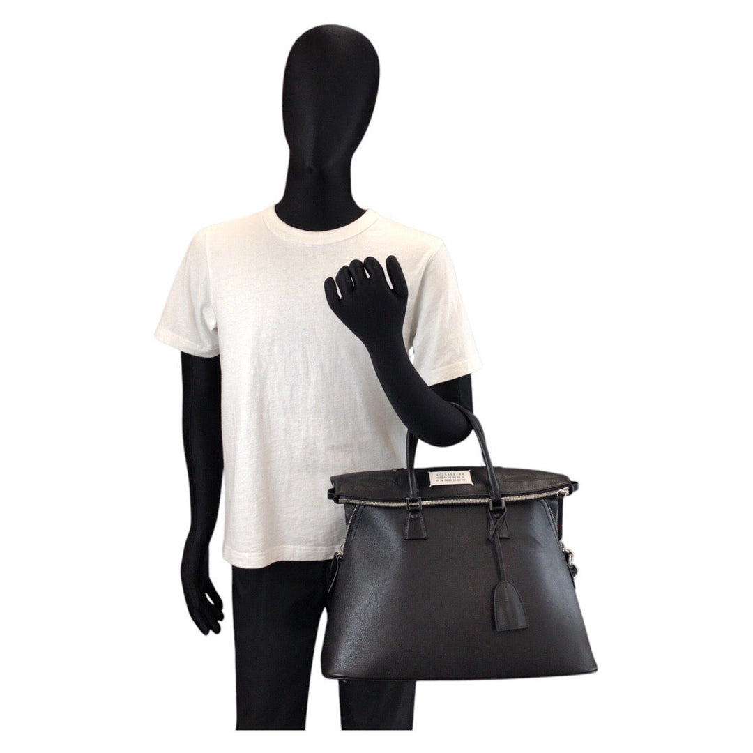 Maison Margiela Handbag leather BlackSilverMetal Handbag Shoulder Bag 2way 5AC mens Used Authentic